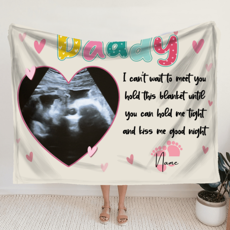 benicee shop personalized baby ultrasound blanket for daddy to be, fathers day gift from unborn baby, i can’t wait to meet you daddy blanket, expecting dad gifts