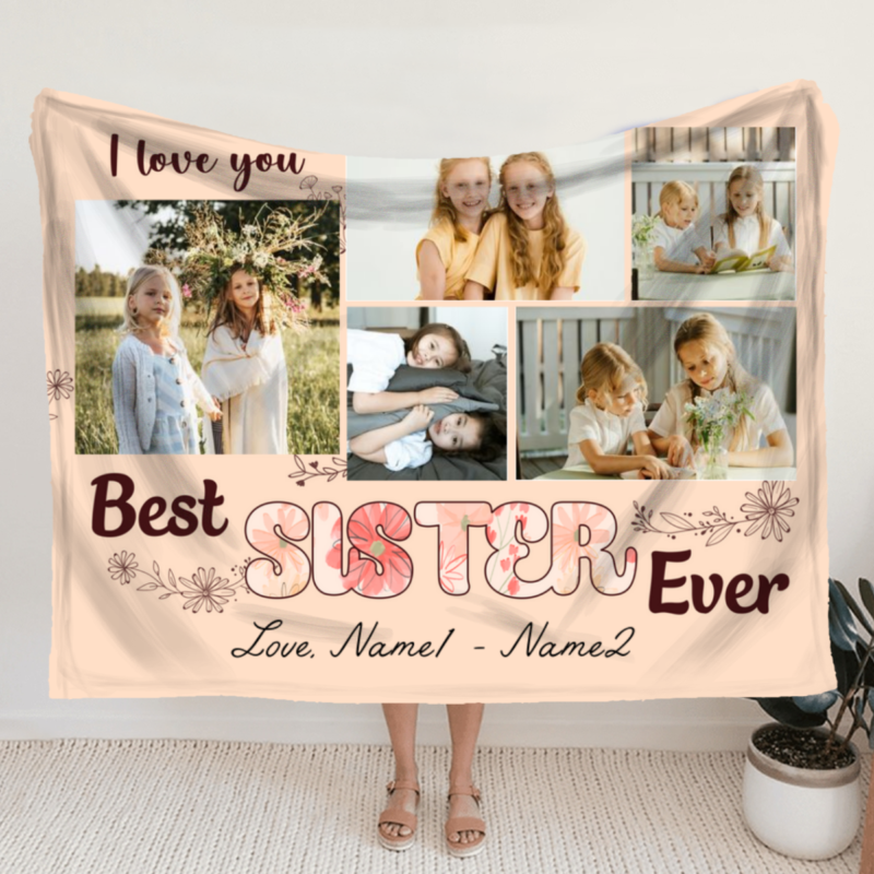 benicee shop best sister ever custom blanket with picture, mothers day gift for sister, personalized gifts for sister birthday, best sisters gift