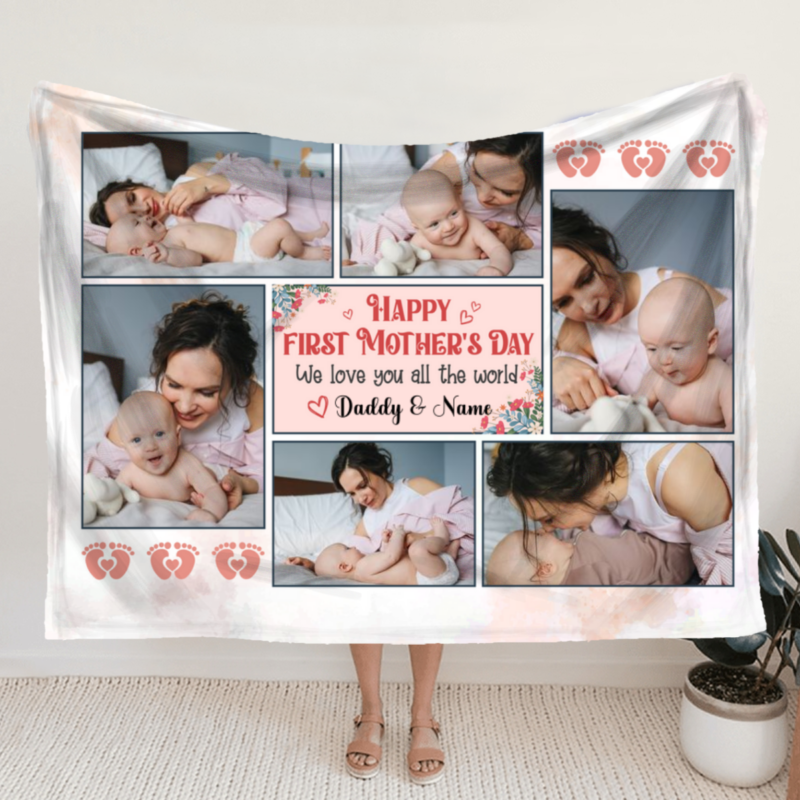 benicee shop happy first mother's day custom photo collage blanket, mothers day gifts for first time mom, 1st mothersday gift, first time mum gifts