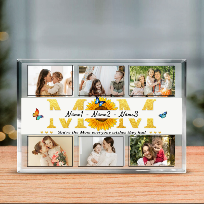 benicee shop sunflower mom custom photo acrylic plaque, unique mothers day gift from kids, photo keepsake gift mom, birthday mom gift personalized