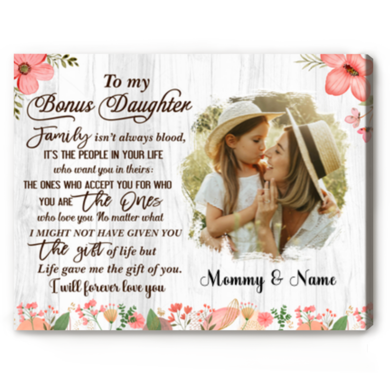 benicee shop to my bonus daughter custom photo canvas, unique bonus daughter gifts from mom, bonus daughter birthday gifts, bonus daughter print