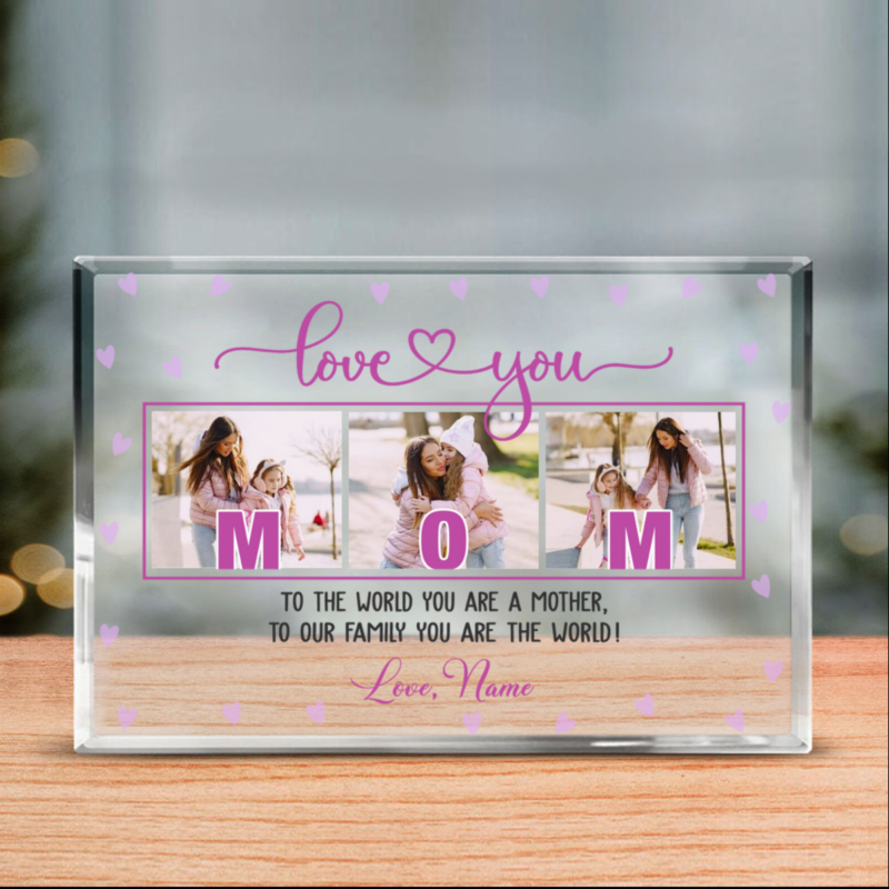 benicee shop love you mom custom picture acrylic plaque, unique mothers day gift from kids, birthday gift mom, photo keepsake gift mom