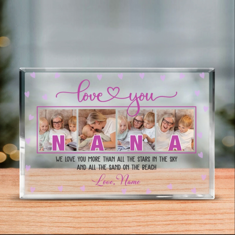 benicee shop love you nana custom picture acrylic block, mother's day gifts for nana, personalized gift for grandmother, grandma nana gift