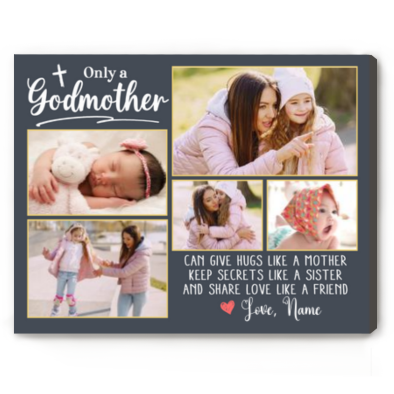 Godmother Custom Photo Canvas, Personalized Godmother Gift from Godchild Godson Goddaughter, Godmother Mother's Day Gifts