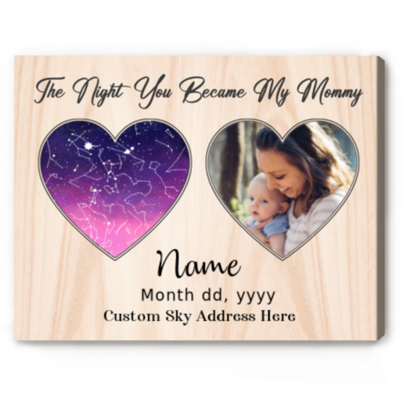 benicee shop first mother’s day personalized star map gifts the day you became my mommy custom night sky canvas, unique gift for new mother, new mom photo canvas