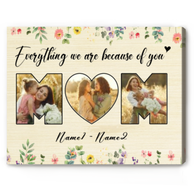 benicee shop custom photo canvas gifts for mom, mothers day picture canvas, personalized moms gift from daughter son, floral presents for mom