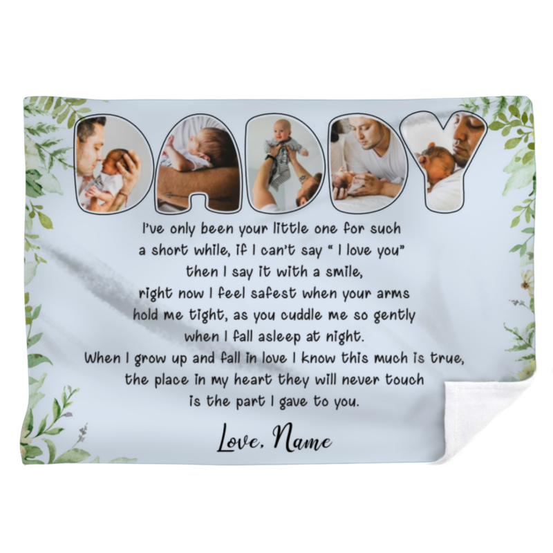 benicee shop father's day gift for new dad, personalized photo blanket for new daddy, first time father gifts, gift for new dad from wife, daddy blanket