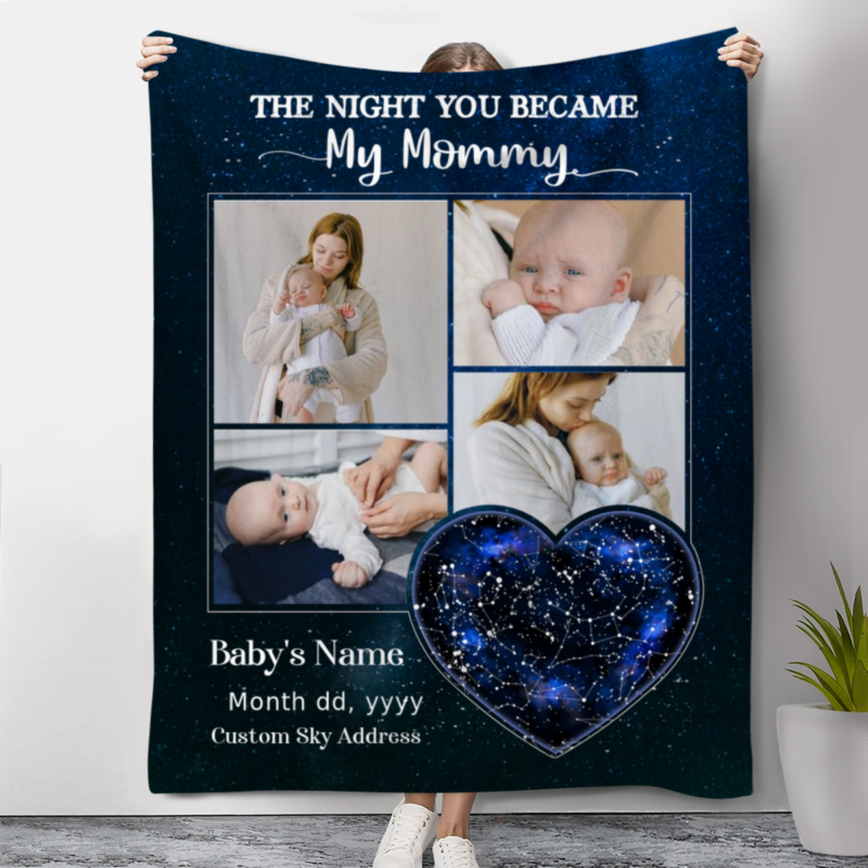 benicee shop the night you became my mommy custom photo blanket, personalized star map gift for new mom blanket, new mom mother's day gift, new mama gifts