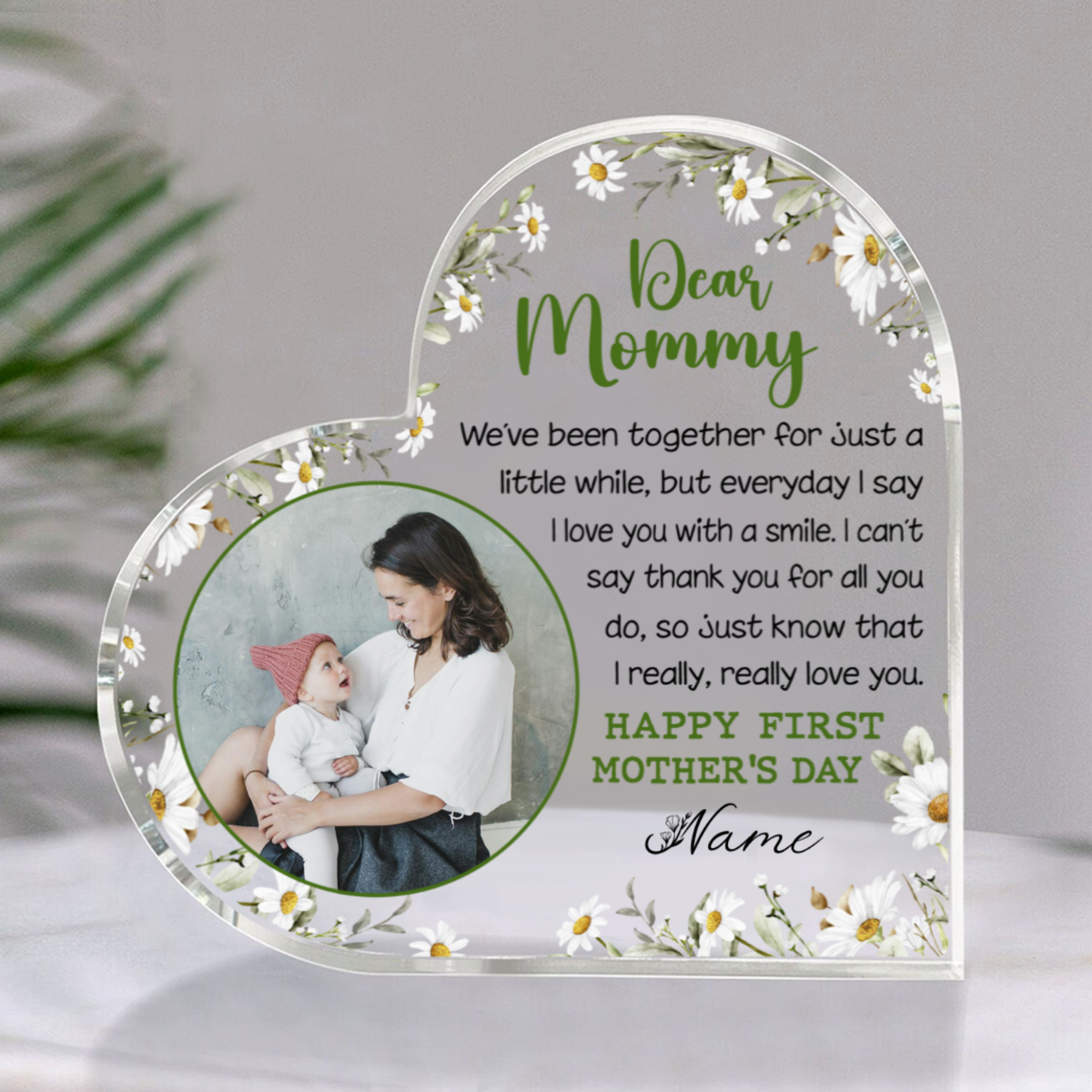 Custom Photo Happy First Mother's Day Heart Acrylic Plaque, First