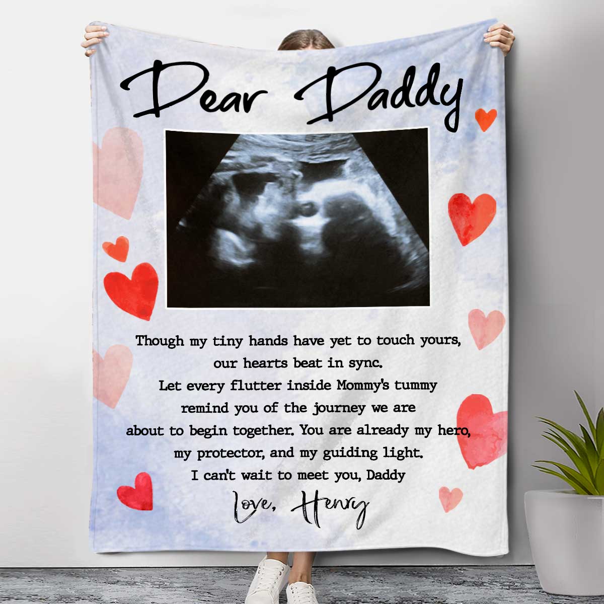 Dear Daddy Custom Ultrasound Blanket, Father's Day Gift For