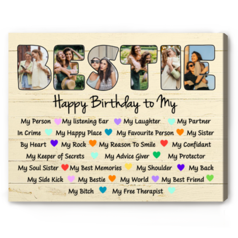 benicee shop personalized birthday gift for bestie bestie custom photo collage canvas, best friend birthday gifts, birthday present for female friend