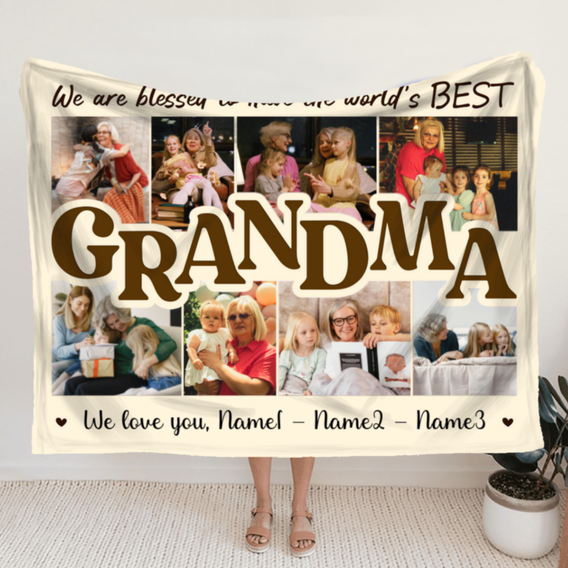 benicee shop personalized picture collage blankets for grandma, best mother's day gift for grandma, customized grandma gift, gifts for grandma blanket