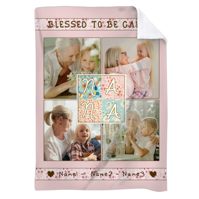 Nana Mother's Day Gifts, Custom Nana Retro Boho Photo Blanket, Grandma Gifts with Grandkids Names, Blessed To Be Called Nana
