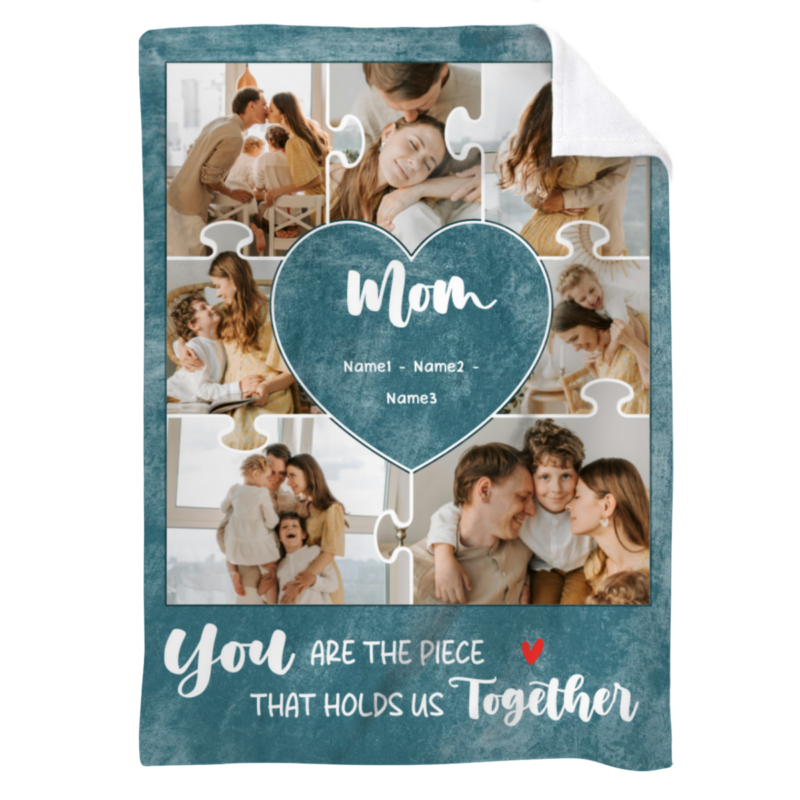 Personalized Puzzle Mom Photo Blanket, Mom You Are The Piece That Holds Us Together Blanket, Mother's Day Blanket Gift For Mom