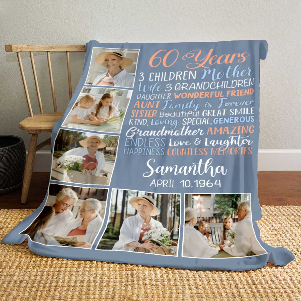 Custom 60th Birthday Photo Blanket, 60th Birthday Gifts For Mom