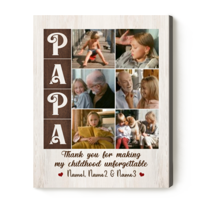Fathers Day Gifts For Papa, Custom Papa Photo Canvas Print, Papa Collage Gifts, Personalized Gifts For Papa From Grandkids, Birthday Gift For Papa