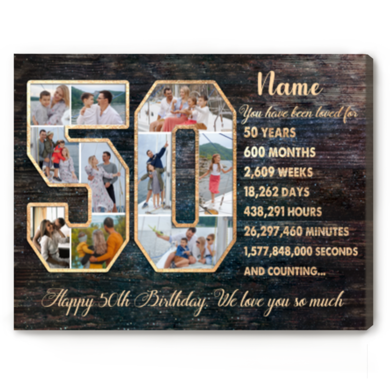 Custom 50th Birthday Photo Collage Canvas, Personalized 50th Birthday Picture Gift, 50th Birthday Decorations, 50th Birthday Gifts