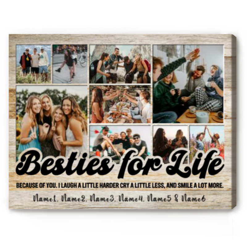 Besties for Life Personalized Photo Collage Canvas, Christmas Presents for Besties, Friendship Photo Gift, BFF Birthday Gift, Guy Friend Gift