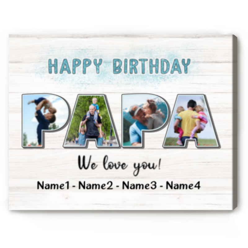 Happy Birthday Papa Gift From Kids, Birthday Gift For New Dad, Papa Custom Pictures Canvas Print