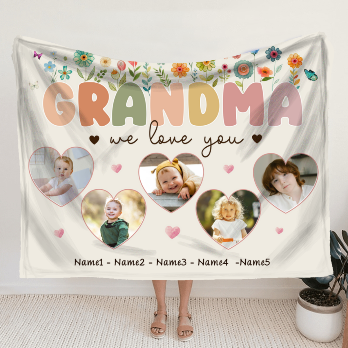 Grandma Fill Our Hearts With Love - Family Personalized Custom Blanket - Gift For Mom, Grandma