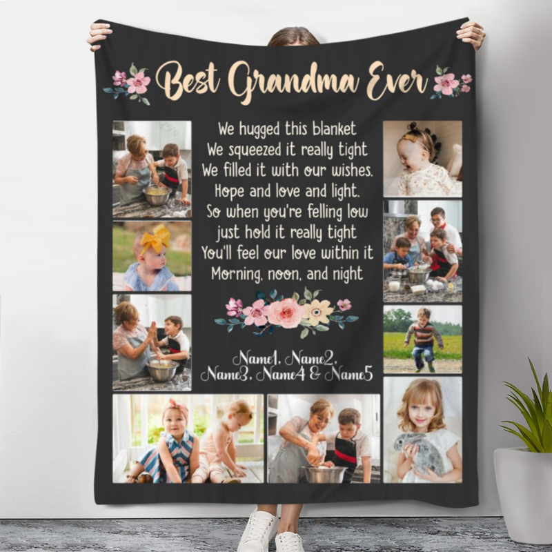 Personalized Photo Collage Blankets For Grandma, Grandmother Christmas Gifts, Custom Grandma Gifts, Sentimental Gifts For Grandma