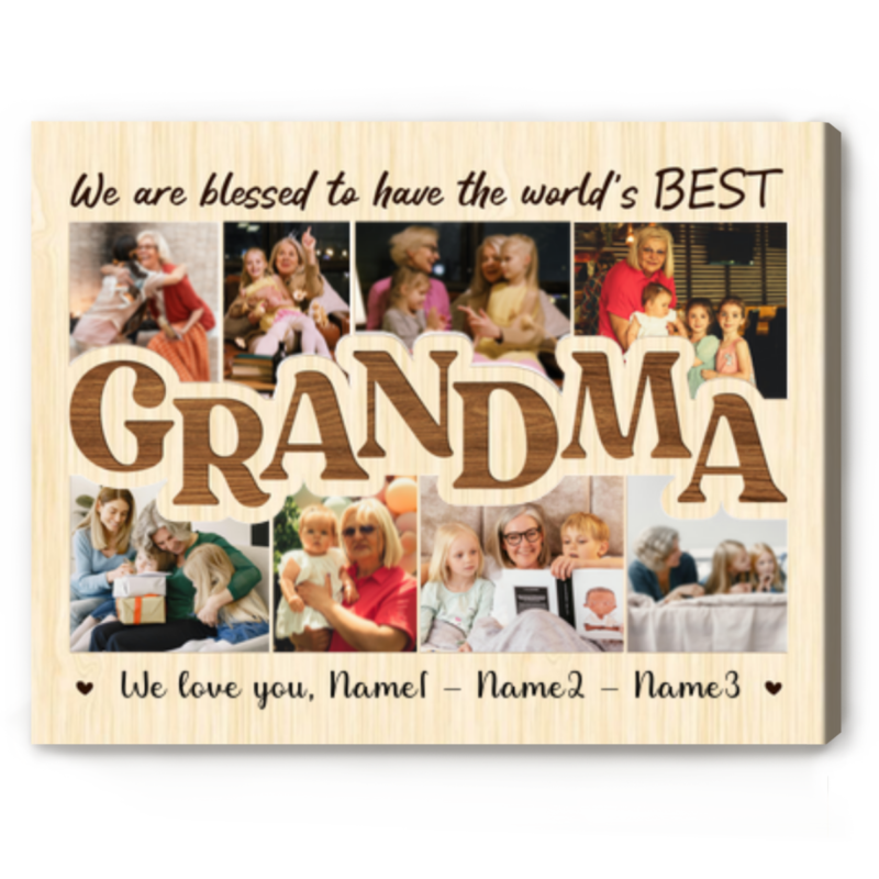 Custom Picture Canvas For Grandma, Grandmother Christmas Gift, Grandmother Personalized Gifts From Grandkids, Birthday Gift For Grandma