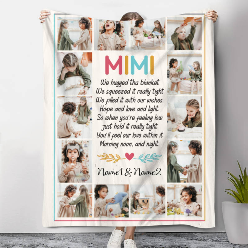 Mimi We Hugged This Blanket Photo Collage, Sentimental Christmas Gift for Grandma, Personalized Mimi Gifts From Grandkids