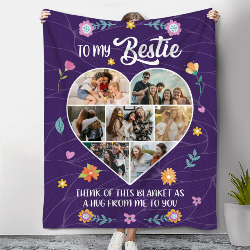 To My Bestie Personalized Photo Blanket, Best Friend Christmas Gift, Friendship Photo Collage Gift, Bestie Birthday Gift, Gift for Female Friend
