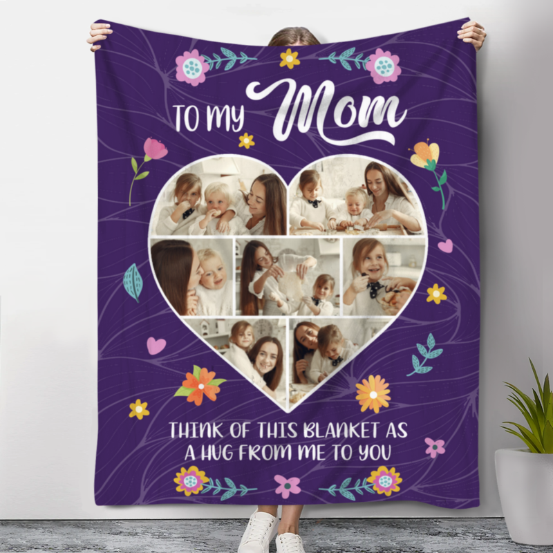 Mom A Hug From Me To You Custom Photo Blanket, Mothers Day Gift For Mom From Daughter, Mothers Day Blanket