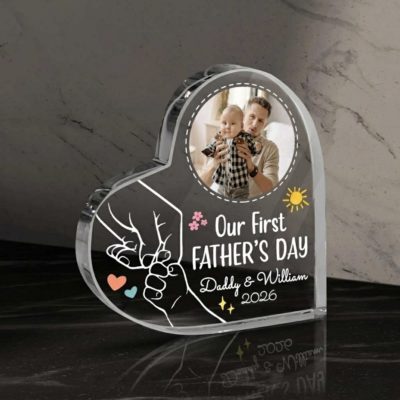 1st Father's Day Gift From Baby, Personalized Our First Father's Day Photo Heart Acrylic Plaque, First Time Dad Gift, New Dad Father's Day Gift