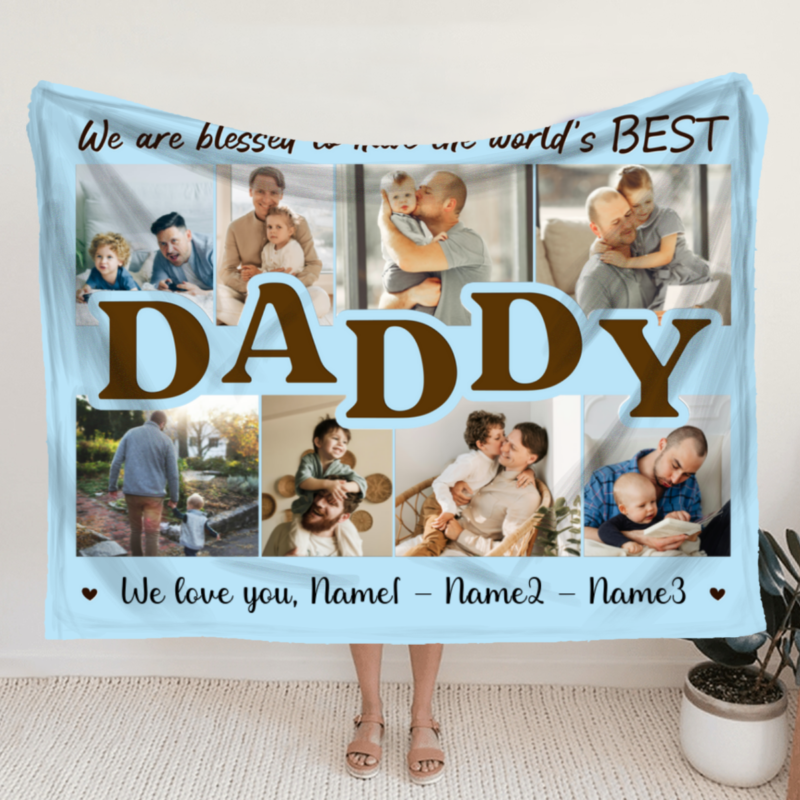 Fathers Day Personalized Gift, Custom Picture Blanket For Daddy, Daddy Gifts From Daughter Son, Dad Photo Gift, Best Birthday Gift To Dad