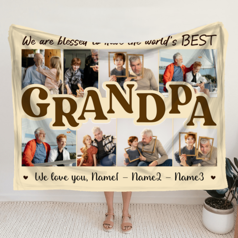 Personalized Grandpa Christmas Gifts, Custom Picture Blanket For Grandpa, Grandpa Collage Gifts, Grandfather Gifts From Grandkids