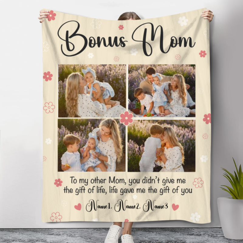 Bonus Mom Gifts For Mother's Day, Custom Bonus Mom Blanket With Picture, Personalized Gifts For Bonus Mom, Birthday Gifts For Stepmom