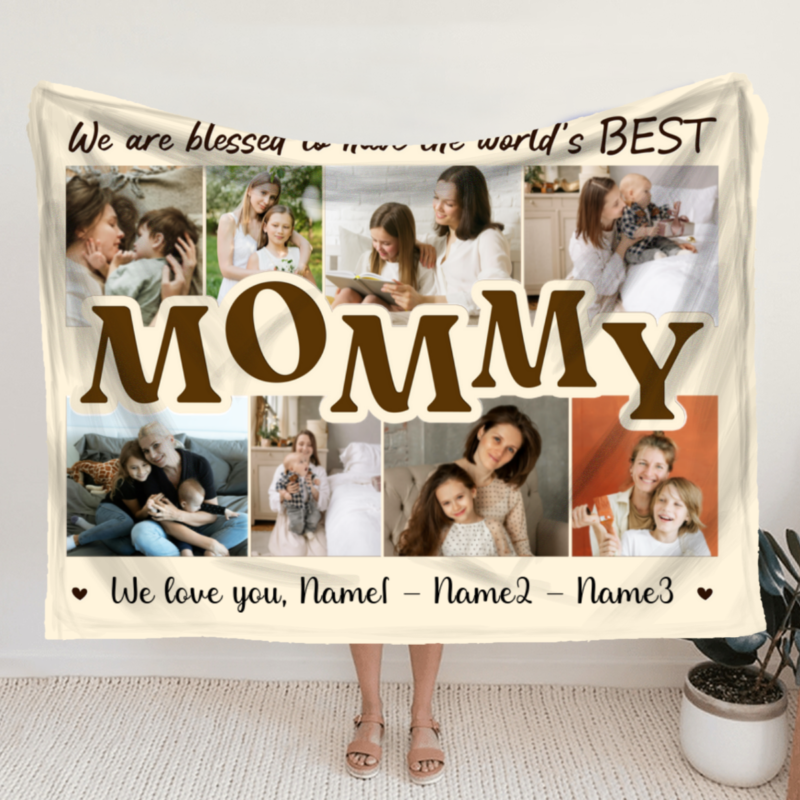 Custom Mother's Day Blanket, Mommy Personalized Photo Collage Blanket, Mother's Day Gifts From Child, Unique Gifts For Mom, Mommy Gifts