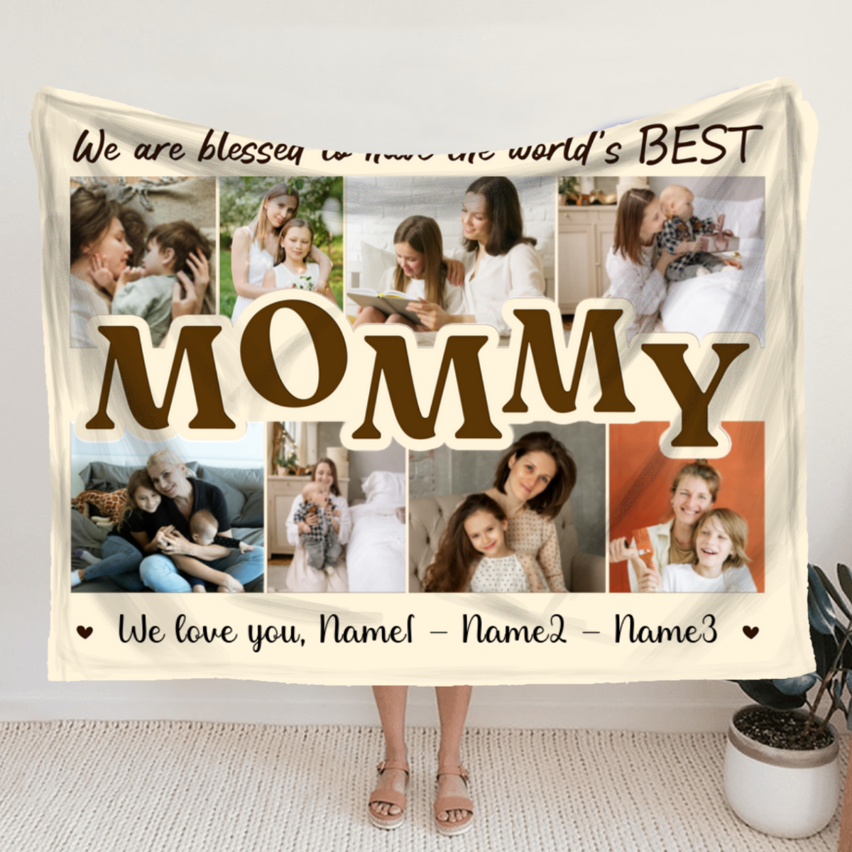 Custom Mother's Day Blanket, Mommy Personalized Photo Collage Blanket