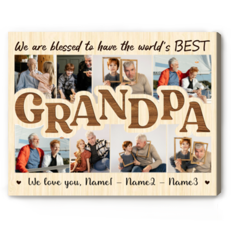 Personalized Father's Day Gifts For Grandpa, Grandpa Collage Canvas, Custom Photo Gifts For Grandpa, Grandpa's Birthday Gift