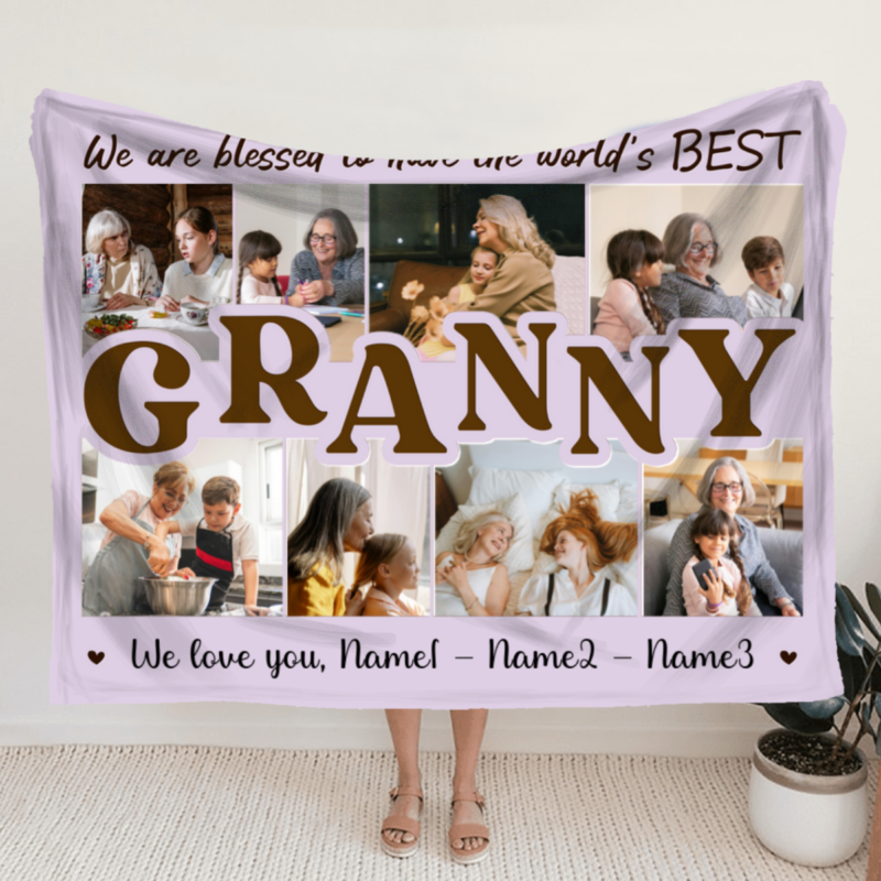 Granny Photo Gifts For Mothers Day, Custom Picture Blanket For Granny, Granny Gifts For Birthday, Personalized Grandmother Blanket