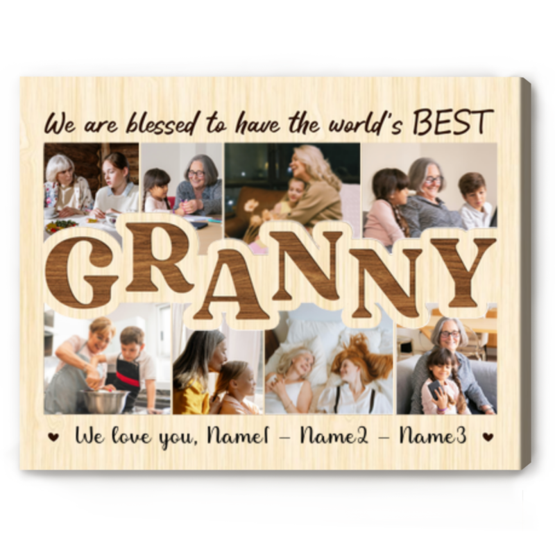 Custom Granny Picture Collage Canvas - Personalized Christmas Gift For Grandma - Granny Gift From Grandkids