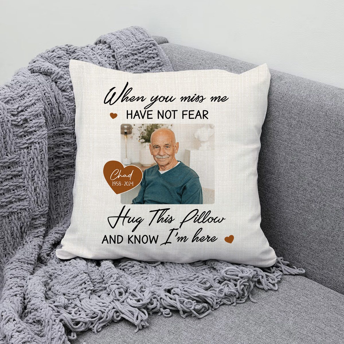 When You Miss Me Hug This Personalized Memorial Pillow, Memorial Gifts, Symapthy Gifts For Loss Of Dad, Loss Of Mother Gifts