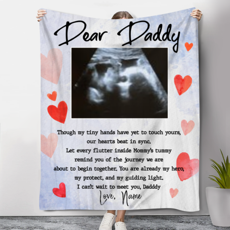 Dear Daddy Custom Ultrasound Blanket, Father's Day Gift For Expecting Dad, Dad To Be Gifts From Bump, Gifts For Expecting Father