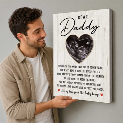 Dear Daddy Personalized Ultrasound Canvas Print, Fathers Day Gifts From Unborn Baby, Soon To Be Daddy Gift, 1st Time Dad Gift From Bump