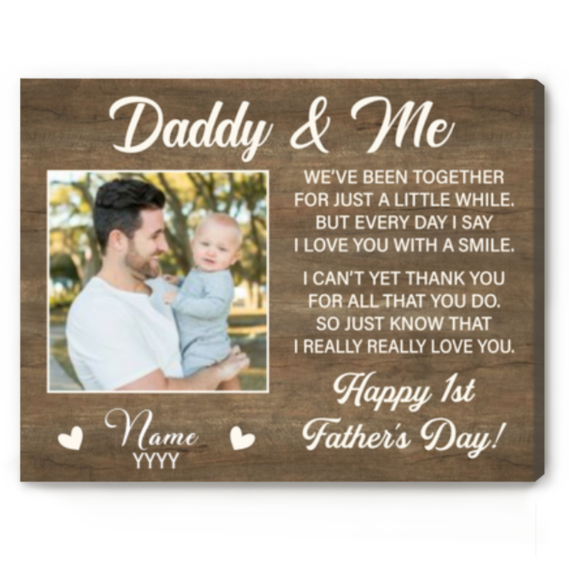 1st Father's Day Custom Picture Canvas, Personalized First Father's Day Gifts From Newborn, First Time Dad Gifts, Daddy And Me Photo Gift