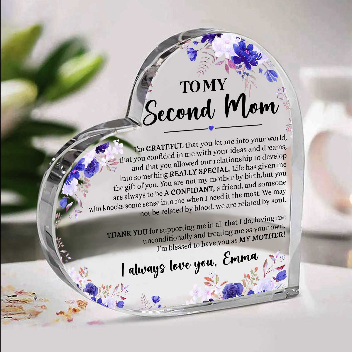 To My Second Mom Heart Acrylic Plaque, Step Mother Christmas Gifts