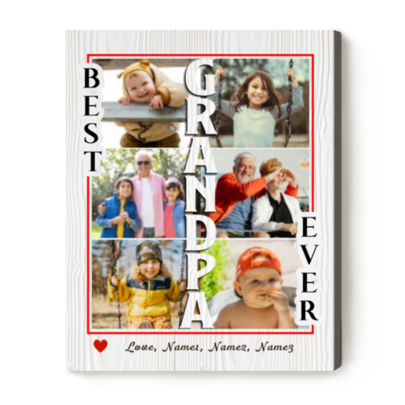 Grandpa Christmas Gift, Best Grandpa Ever Custom Picture Collage Print, Personalized Gifts For Grandfather, Canvas For Grandpa