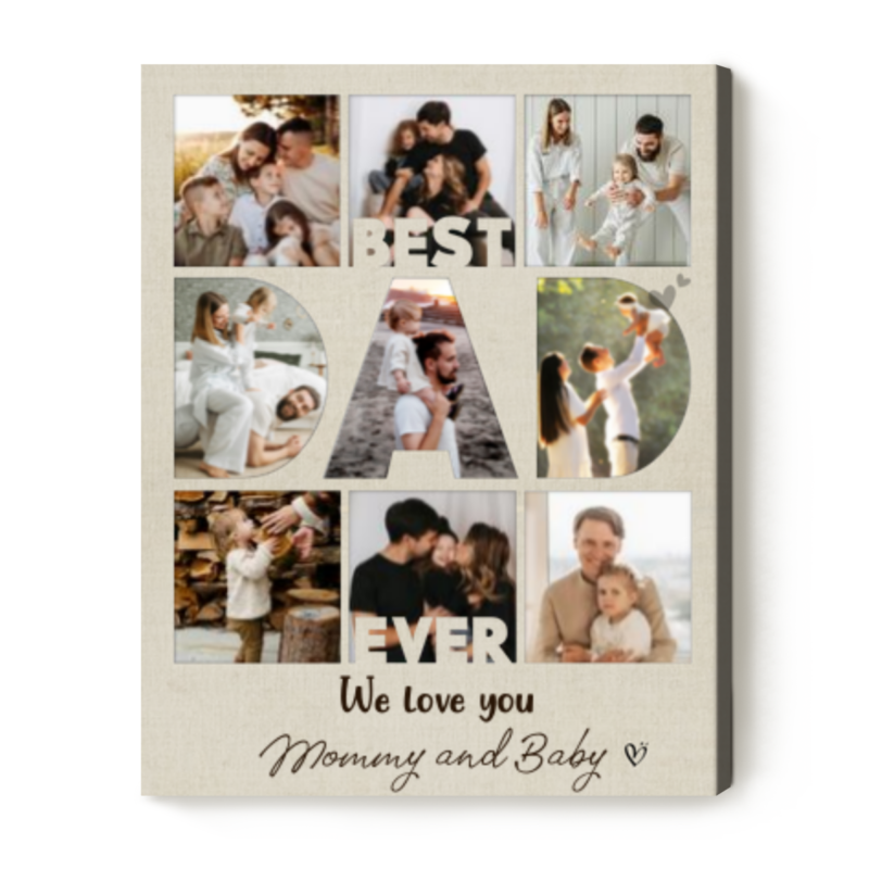 Best Dad Ever Collage Canvas, Personalized Dad Photo Print, Custom Christmas Gift For Dad 2026, Birthday Gift From Kids