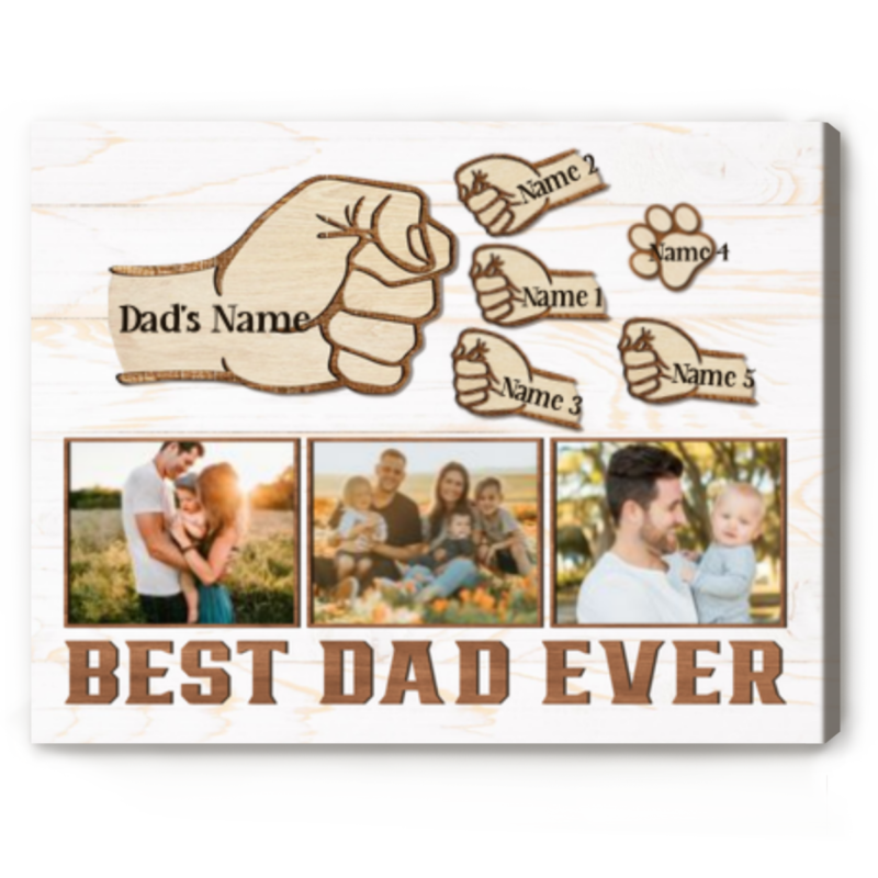 Personalized Dad and Kids Fist Bump Canvas, Custom Photo Dad Gift With Kids Name, Father's Day Gift from Kids, Father's Day Gift for Daddy