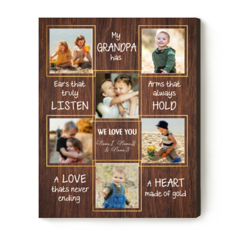 Grandpa Custom Picture Collage Canvas, Grandfather Father's Day Gifts, Grandpa Gifts From Grandkids