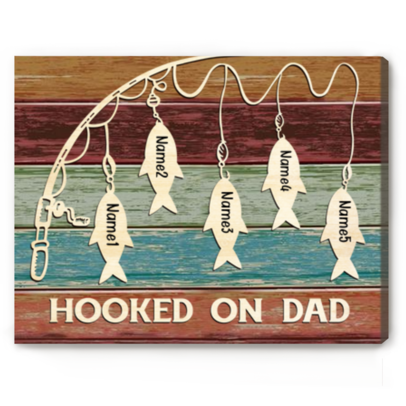 Father's Day Gifts For Fishing Dads, Hooked On Dad Fishing Sign With Kids Names, Personalized Gifts For Fisherman Dad, Fishing Dad Gifts
