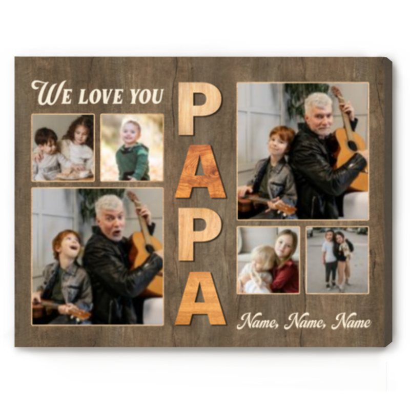 Papa Fathers Day Gifts, Personalized Papa Picture Canvas, Papa Collage Gifts, Custom Gift For Papa From Grandchild, Gifts For Grandfather