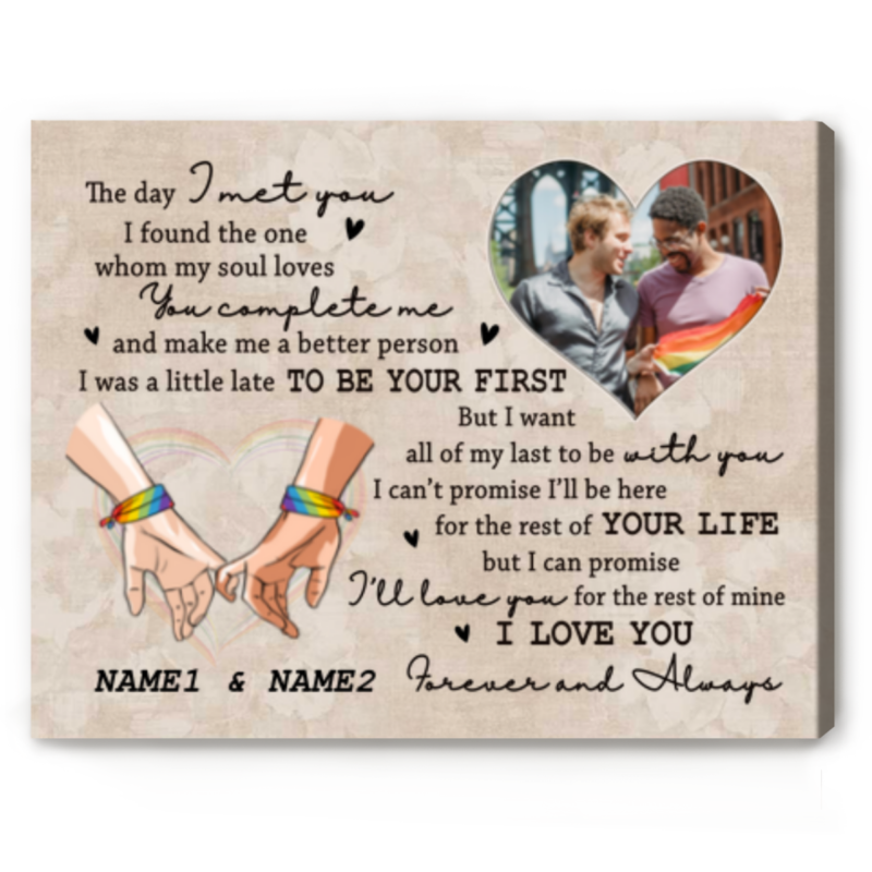 The Day I Met You Gay Couple Personalized Photo Canvas, Valentines Day Gifts For Gay Guys, LGBT Pride Gifts